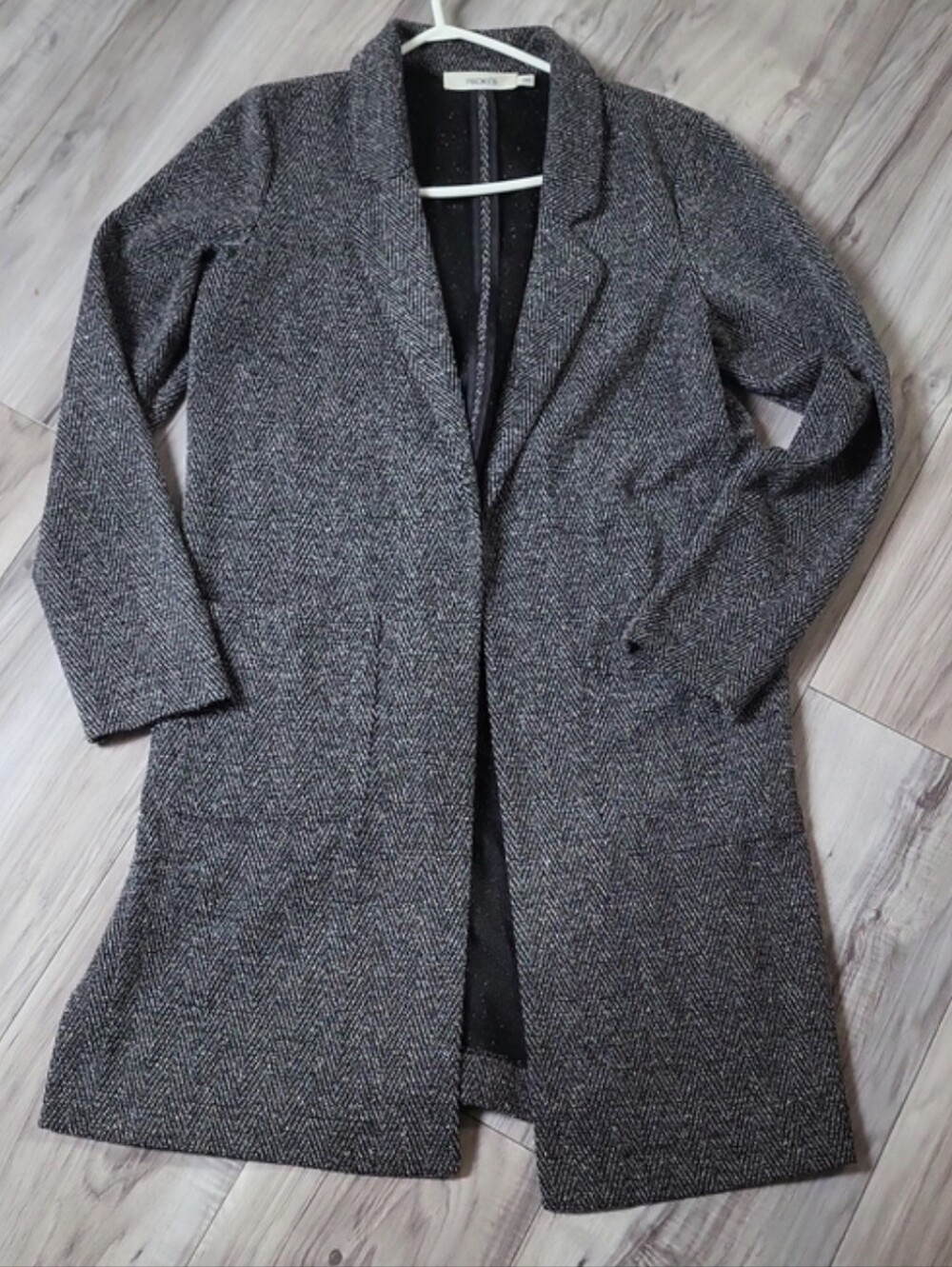 Long Open-Front Knit Cardigan Coatigan in Charcoal M